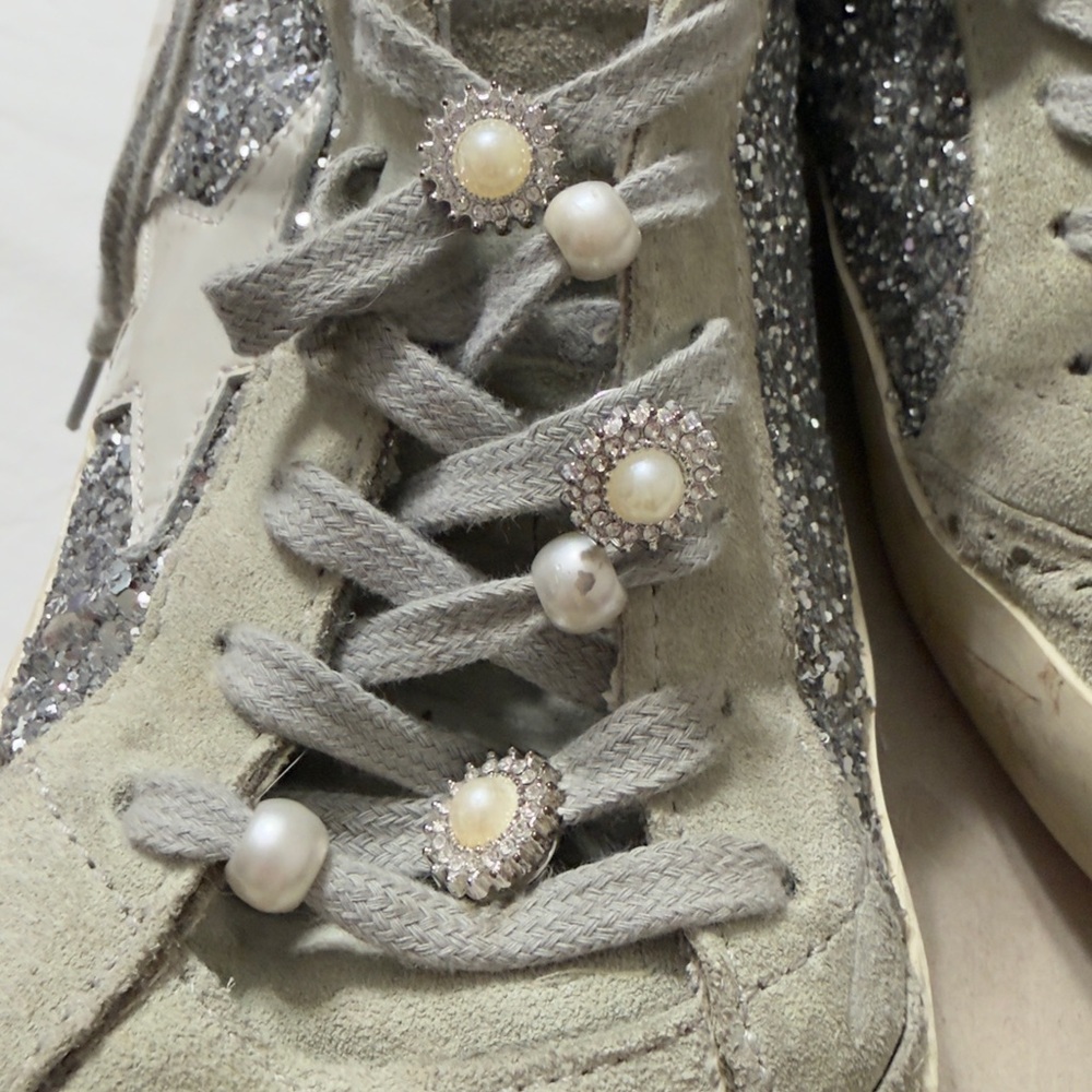 Golden Goose High-Top Sneakers with Silver Glitter Star size EU40 - Picture 9 of 13